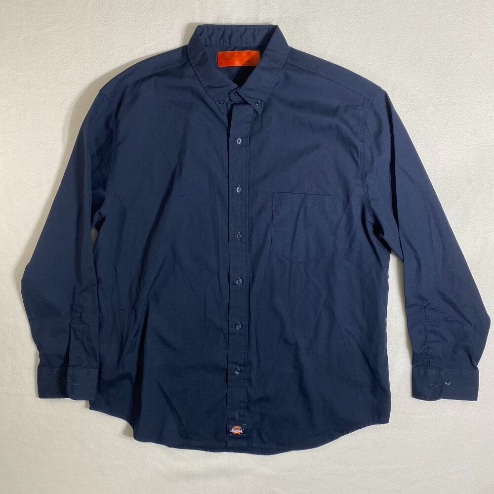 Vintage Dickies Orange Label 2XL Long Sleeve Button Shirt Mens XXL Navy